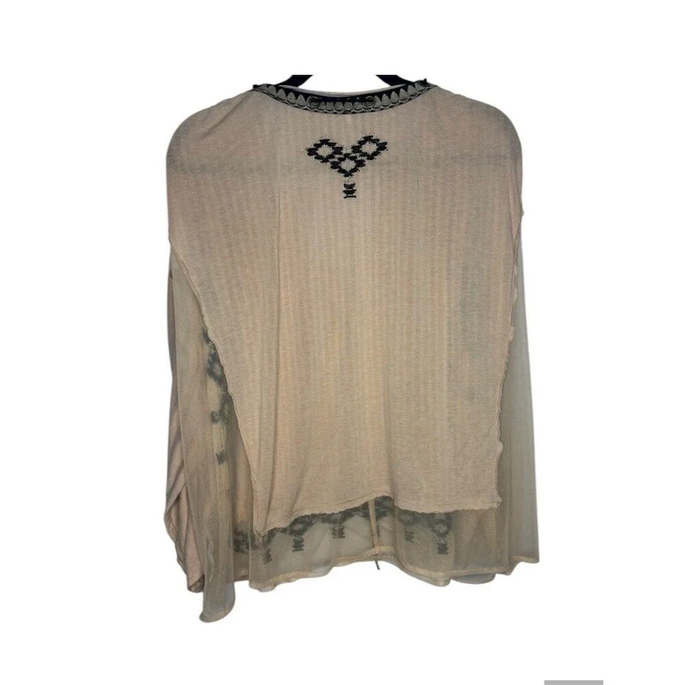 Free People Tunic Blouse Womens S Ivory Boho Embroidered V-Neck